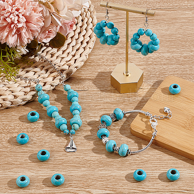 100 шт окрашенные синтетические бирюзовые европейские бусины&nbsp;SPDL-PH0001-03-1