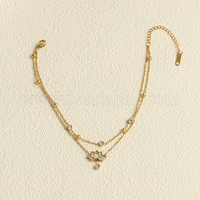 Двухслойные браслеты на ногу из нержавеющей стали Lotus 304 со стразами и натуральными ракушками FS-WG23A6C-01-1