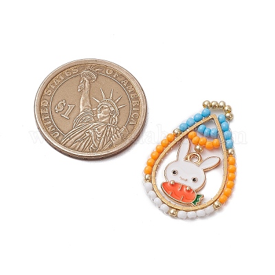 Пасхальная тематика стеклянные бусины каплевидной формы с подвесками в виде кроликов PALLOY-MZ00580-06-1