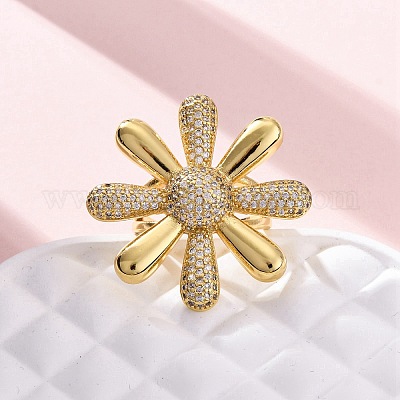 Латунные кольца-манжеты с микропаве и прозрачным цирконием для женщин RJEW-H248-02G-1