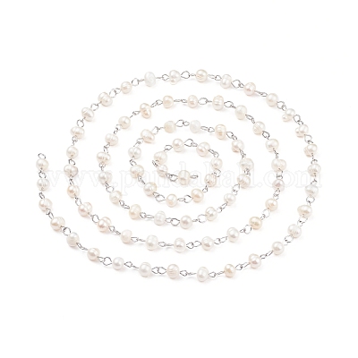 Цепочки из натурального пресноводного жемчуга ручной работы AJEW-JB01088-02-1