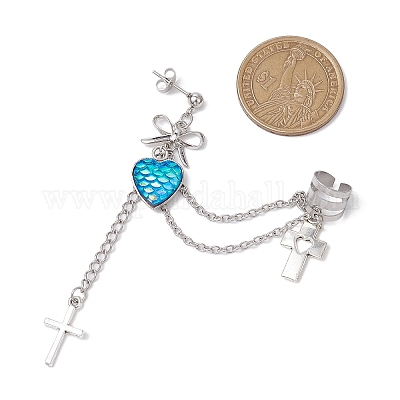 Серьги-гвоздики в форме рыбьей чешуи из сплава EJEW-JE06230-1