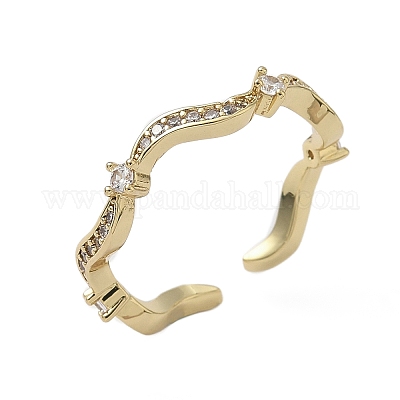 Латунные микро проложить манжеты кольца кубического циркония RJEW-H256-04G-1