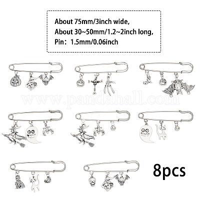 8 шт. 8 стиля Хэллоуин тыква & череп & ведьма & кошка цинковый сплав подвески броши булавки набор&nbsp;JEWB-FH0001-30-1