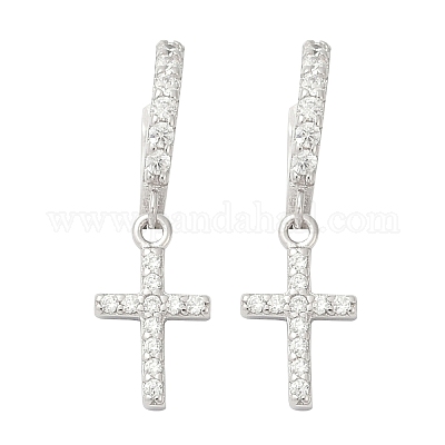 S925 серьги-кольца из стерлингового серебра с микропаве из прозрачных кубических цирконий для женщин EJEW-G427-01P-02-1