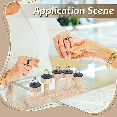 5-слотовый круглый многоярусный органайзер из искусственной кожи с деревянным основанием RDIS-WH0001-39B-1