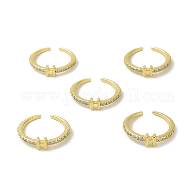 Кольцо-манжета с открытой буквой из прозрачного кубического циркония RJEW-H120-09G-H-1