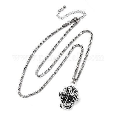 Ожерелья с подвеской из цинкового сплава и стразов с черепом NJEW-Z062-02AS-1