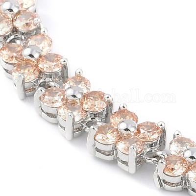 Благородные идеи подарков для женщин браслеты-цепочки из латуни платинового цвета с микропаве из кубического циркония и цветка cz BJEW-L472-04-1-1