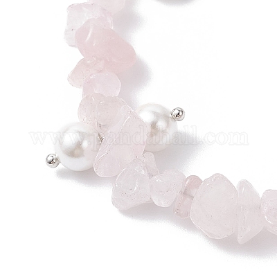 Браслеты из круглых бусин из натурального розового кварца и стеклянных ракушек BJEW-JB12303-03-1
