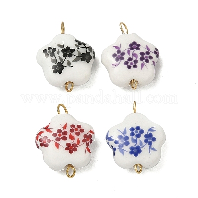 4 шт. подвески-соединители в виде цветка из фарфора ручной работы с двухцветным принтом PALLOY-JF04405-01-1