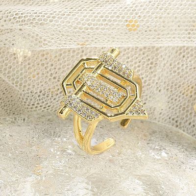 Латунные микропаве прозрачные кубические цирконии открытые манжеты кольца для женщин мужчин KK-B124-12G-1