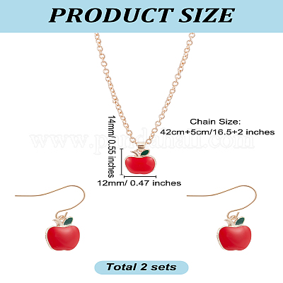 2 комплект из эмалевых серег и ожерелья с подвеской в виде яблока&nbsp;SJEW-LP0001-01-1