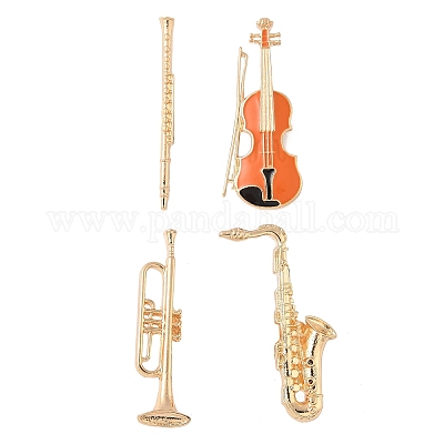 4 шт. эмалевые значки в виде музыкальных инструментов JEWB-Z043-03G-1