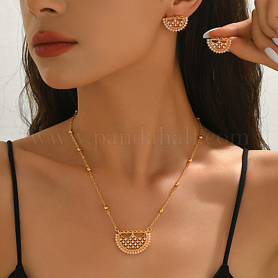 Комплекты из серег-гвоздиков и ожерелий с подвесками из латуни и прозрачных кубических цирконий для женщин KH0010-1