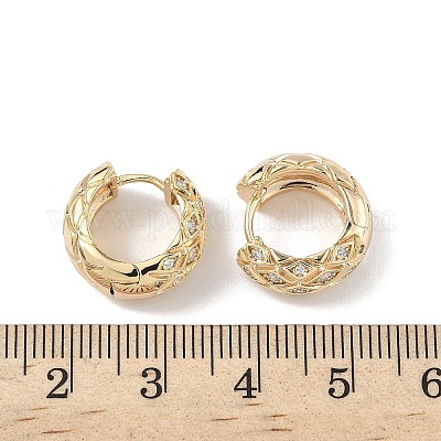 Латунные серьги-кольца с ромбами из прозрачного кубического циркония EJEW-D320-04G-1