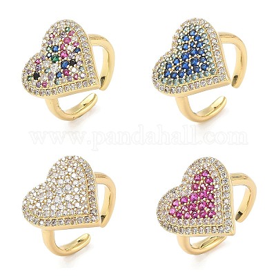 Кольца-манжеты в форме сердца из латуни с микропаве из кубического циркония для женщин RJEW-A069-12G-1