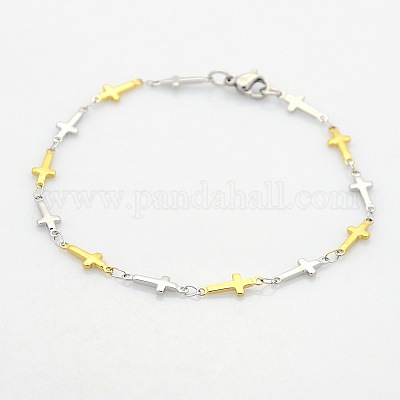 Двухцветные религиозные католические украшения браслеты из нержавеющей стали 304 с цепочкой с перекрестными связями STAS-O036-09M-1