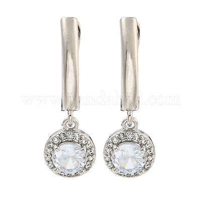 Плоские круглые серьги-кольца из латуни с микропаве из прозрачных кубических цирконий EJEW-I307-02P-1