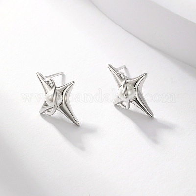 Элегантные серебряные серьги-гвоздики с жемчугом в форме четырехконечной звезды для женщин GP7830-1