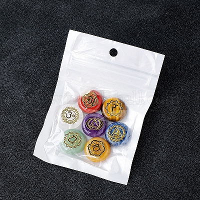 7 шт. чакра натуральный ограненный драгоценный камень с вырезанными руническими словами PW-WG7BE04-01-1