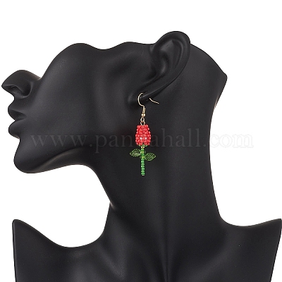 Серьги-подвески в виде цветка из нержавеющей стали и стекла EJEW-MZ00574-1