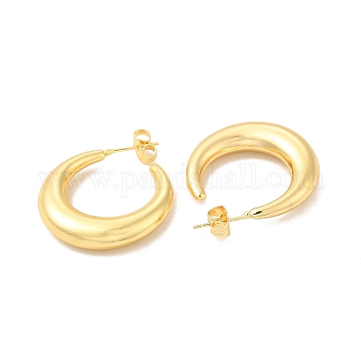 Круглые серьги-гвоздики из латуни с реечным покрытием EJEW-F308-09G-1