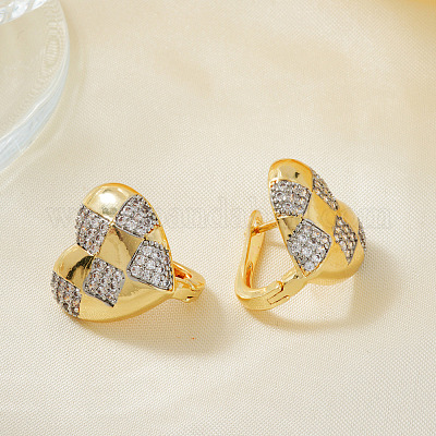 Серьги-клипсы в форме сердца из латуни с прозрачным кубическим цирконием во французском стиле QL2585-1