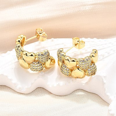 Женские серьги-гвоздики из латуни с микропаве и прозрачным кубическим цирконием EJEW-U056-02A-G-1