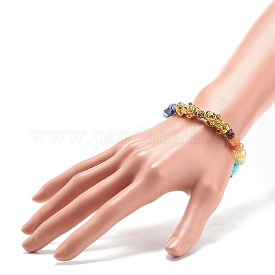 Браслет из натуральной и синтетической смешанной каменной крошки с сплавом пиксиу BJEW-JB08571-1