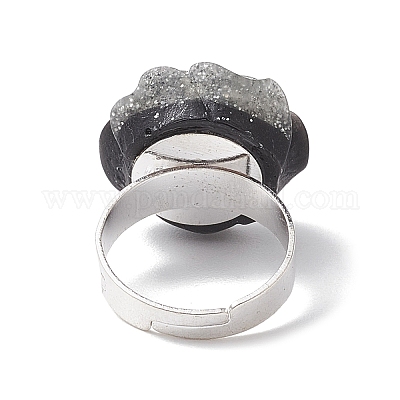 Кольца на палец из смолы с блестками и пудрой в виде розы RJEW-JR00731-03-1