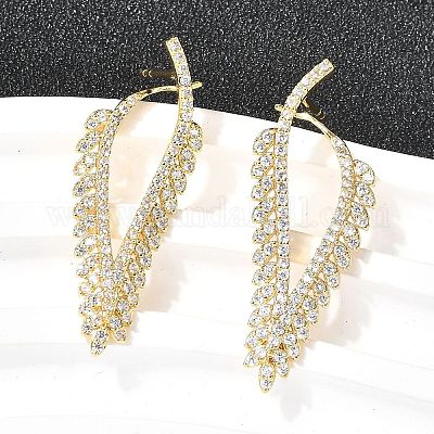 Треугольные серьги-гвоздики из латуни с микропаве и прозрачными циркониями EJEW-P322-07G-1