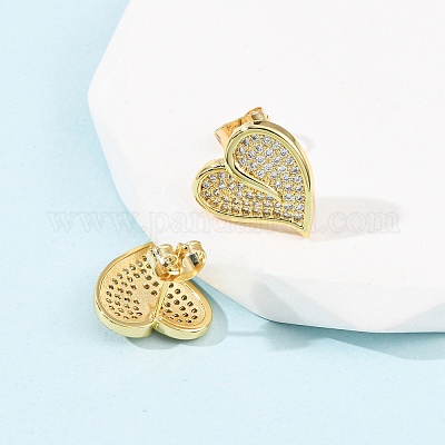 Сердце из латуни микро проложить кубического циркония серьги стержня EJEW-B153-19G-02-1