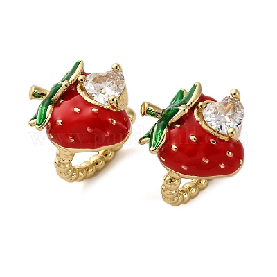 Серьги-каффы из клубничной латуни с микропаве из прозрачных кубических цирконий EJEW-U062-06B-G-1