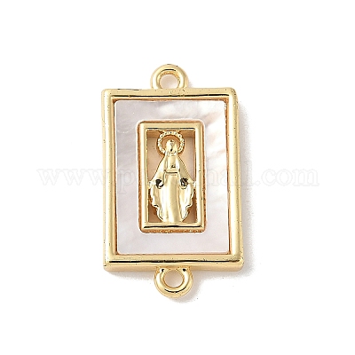 Латунный паве натуральный белый ракушка религиозные соединители подвески KK-S522-04A-G-1
