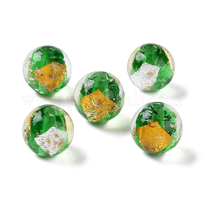 Ручной работы золотые и серебряные бусины Lampwork фольги GLAA-G107-07B-03-1