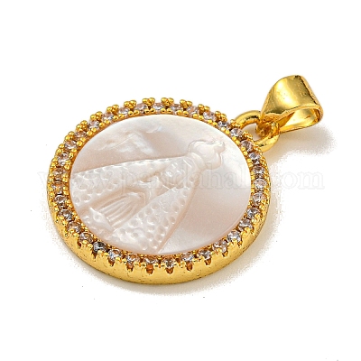 Покрытие стойки латунь микро паве прозрачный кубический цирконий плоские круглые подвески KK-U025-10G-08-1