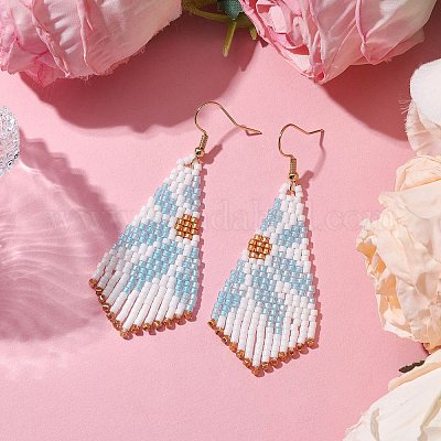 Серьги с подвесками из стеклянных бусин EJEW-MZ00167-01-1