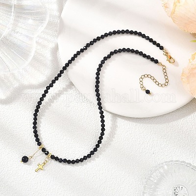 Ожерелья из граненых круглых бусин из синтетического синего золота NJEW-JN05661-1