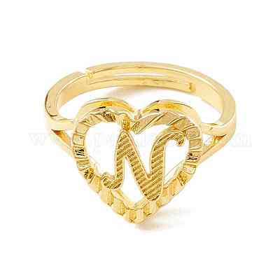 Настоящие 18-каратные позолоченные латунные регулируемые кольца с алфавитом RJEW-M139-18N-1