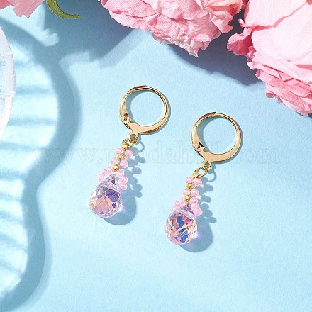 Серьги с заклепками из стеклянных бусин EJEW-MZ00398-02-1