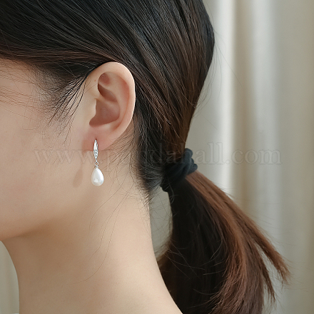 Серьги-гвоздики в форме капли из латуни с имитацией жемчуга RB9302-1