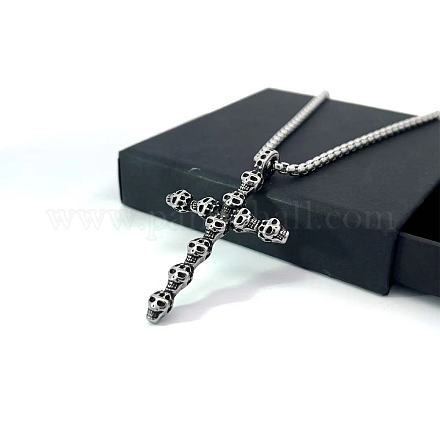 Ожерелья из нержавеющей стали с готической подвеской в виде черепа и креста для мужчин KM5032-1