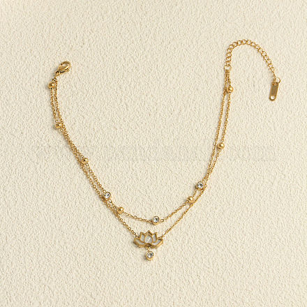 Двухслойные браслеты на ногу из нержавеющей стали Lotus 304 со стразами и натуральными ракушками FS-WG23A6C-01-1