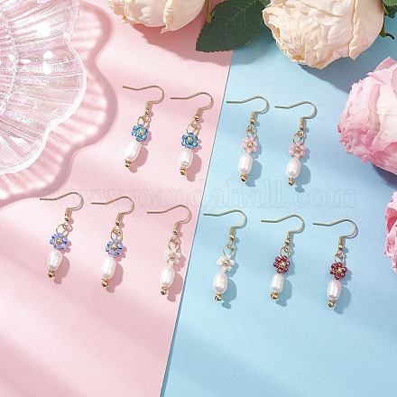 Латунный стеклянный цветок с овальными подвесками EJEW-MZ00442-1