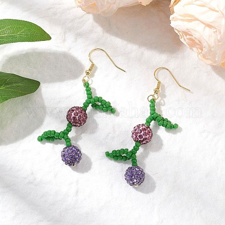 Серьги-подвески в виде диско-шариков с фруктами и паве EJEW-TA00632-03-1
