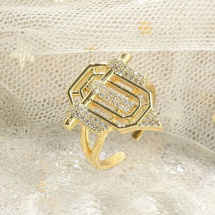 Латунные микропаве прозрачные кубические цирконии открытые манжеты кольца для женщин мужчин KK-B124-12G-1