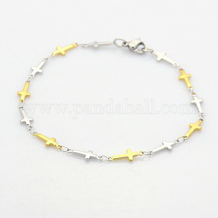 Двухцветные религиозные католические украшения браслеты из нержавеющей стали 304 с цепочкой с перекрестными связями STAS-O036-09M-1