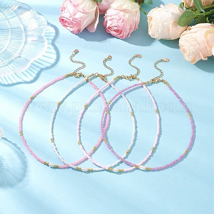 4 шт. 4-х цветные ожерелья из натурального культивированного пресноводного жемчуга и стеклянных бусин NJEW-JN05234-1