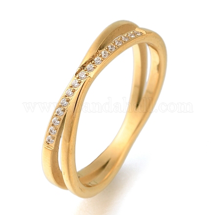 Кольца для пальцев из нержавеющей стали 304 с ионным покрытием (IP) и прозрачным кубическим цирконием RJEW-B066-08G-1